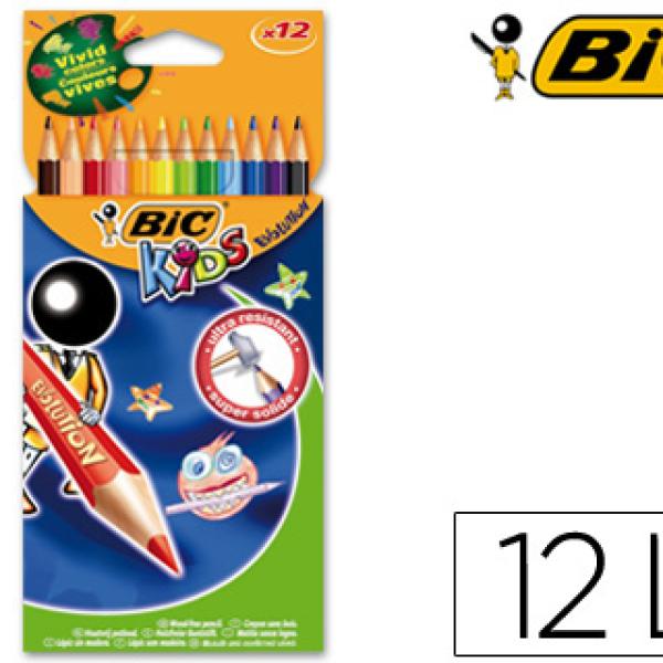 Lápis de Cores Bic Kid Evolution Estojo de 12 Cores Sortidas Mina Ultra Resistente