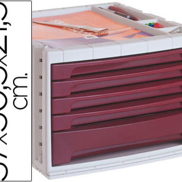 Bloco Classificador de Secretaria 37X30,5X21,5 cm Bandeja Organizadora Superior 5 Gavetas Bordeaux