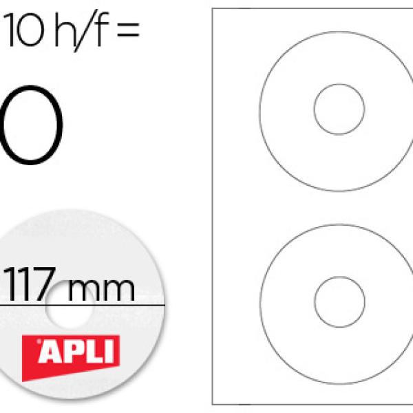 Etiquetas Adesivas Apli 10603 Cd - Rom 117 mm p/Impressão Caixa c/10 Folhas (20 Etiquetas)
