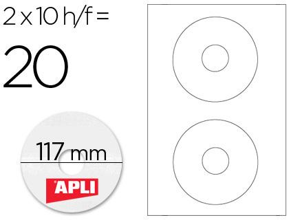 Etiquetas Adesivas Apli 10603 Cd - Rom 117 mm p/Impressão Caixa c/10 Folhas (20 Etiquetas)