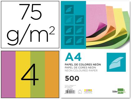 Papel de Cor Din A4 75 Gr Embalagem de 500 Quatro Cores Neon Sortidas