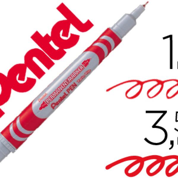 Marcador Pentel Permanente N65W Vermelho 2 Pontas Grip p/ Cd - R/Dvd - R/Vidro/Metal/Plastico