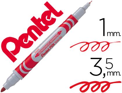 Marcador Pentel Permanente N65W Vermelho 2 Pontas Grip p/ Cd - R/Dvd - R/Vidro/Metal/Plastico