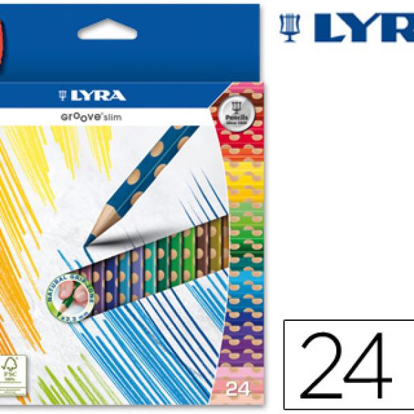 Lápis de Cores Lyra Groove Slim Triangular Minas de 3,3 mm Caixa de 24 Cores + Apara Lápis