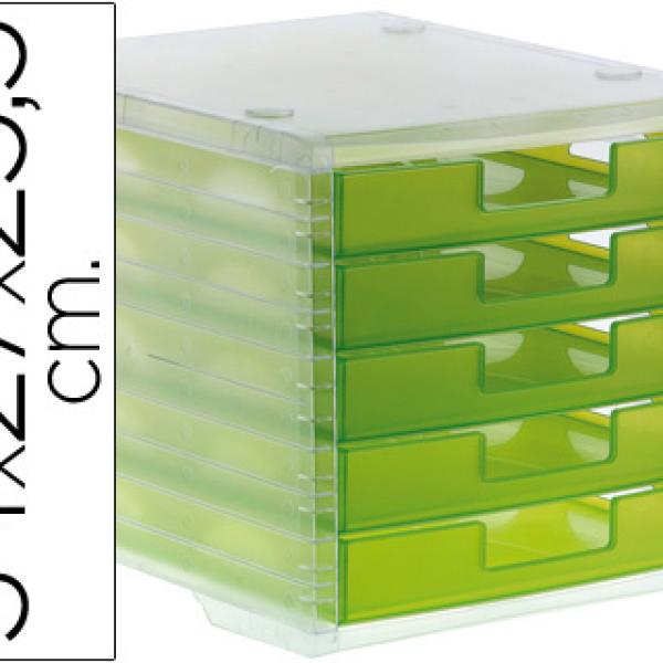 Bloco Classificador Q - Connect de Secretaria 340X270X255 mm Empilhaveis 5 Gavetas Verde Kiwi Transluc