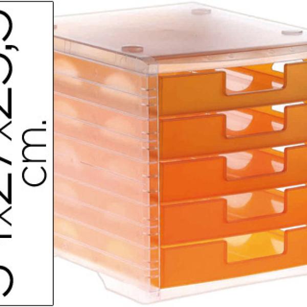 Bloco Classificador Q - Connect de Secretaria 340X270X255 mm Empilhaveis 5 Gavetas Laranja Translucido