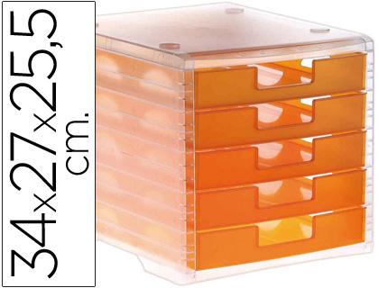 Bloco Classificador Q - Connect de Secretaria 340X270X255 mm Empilhaveis 5 Gavetas Laranja Translucido