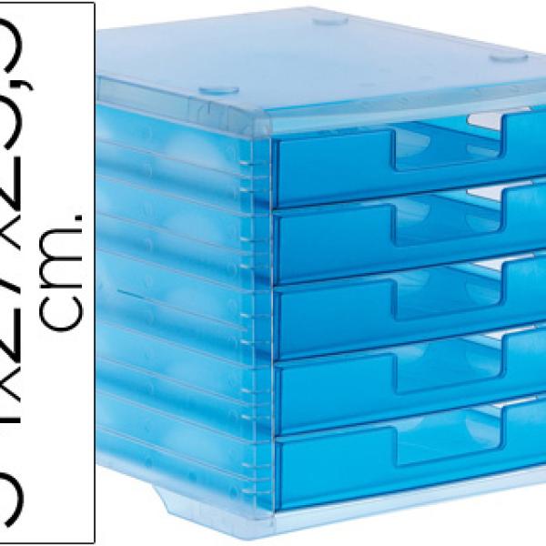 Bloco Classificador Q - Connect de Secretaria 340X270X255 mm Empilhaveis 5 Gavetas Azul Mar Translucid