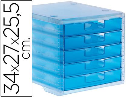 Bloco Classificador Q - Connect de Secretaria 340X270X255 mm Empilhaveis 5 Gavetas Azul Mar Translucid