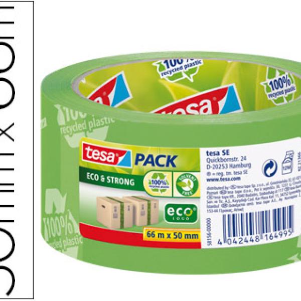 Fita Adesiva Tesa Verde 66Mtx50mm Texto 100%Recycled Plastic - Para Embalagem