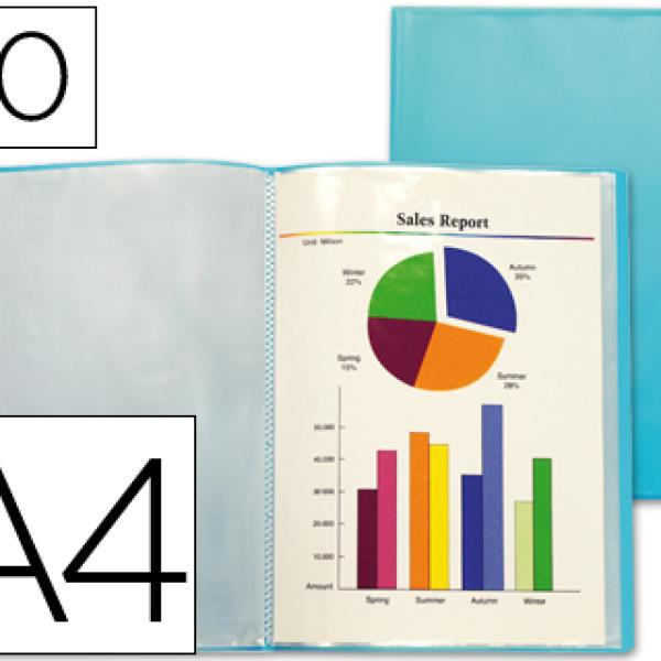 Capa Catalogo Din A4 c/ 20 Bolsas Polipropileno Traslucida Azul Frosty