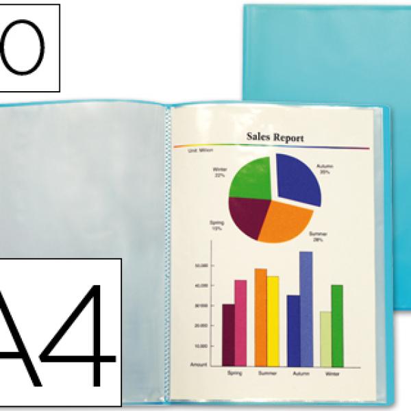 Capa Catalogo Din A4 c/ 40 Bolsas Polipropileno Traslucida Azul Frosty
