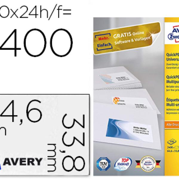 Etiqueta Adesiva Avery Tamanho 64,6 X 33,8 mm Multiuso (100 Folhas)