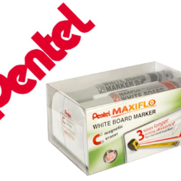 Apagador Pentel Magnetico p/ Quadro Branco c/ 4 Marcadores Maxiflo