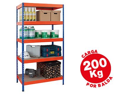 Estante Ar Storage Metalica 180X90X40cm 5 Prateleiras 200Kg Por Prat. em Madeira Azul/Laranja