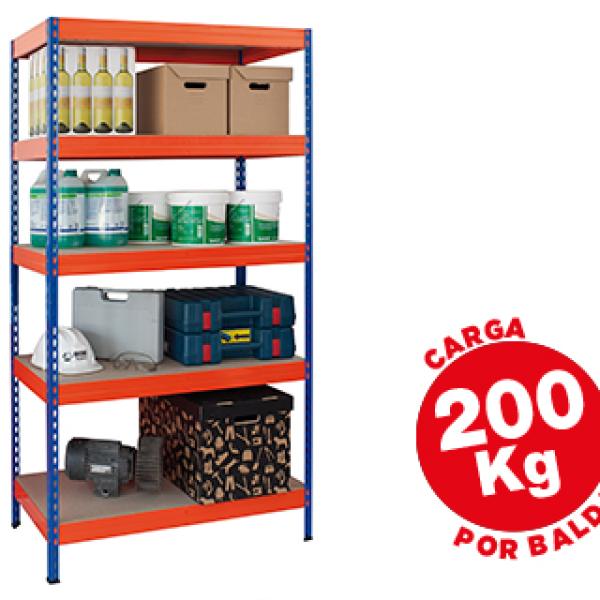 Estante Ar Storage Metalica 180X90X40cm 5 Prateleiras 200Kg Por Prat. em Madeira Azul/Laranja