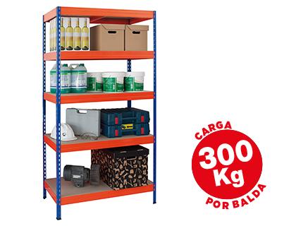 Estante Ar Storage Metalica 192X100X50cm 5 Prateleiras 300Kg Por Prat. em Madeira Azul/Laranja