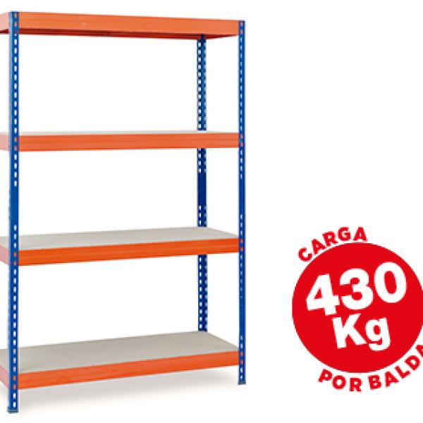 Estante Ar Storage Metalica 200X100X60cm 4 Prateleiras 430Kg Por Prat. em Madeira Azul/Laranja