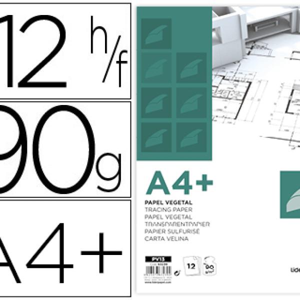 Bloco de Papel Vegetal Din A4+ 320X240mm 90G/M2 Bolsa de 12 Folhas