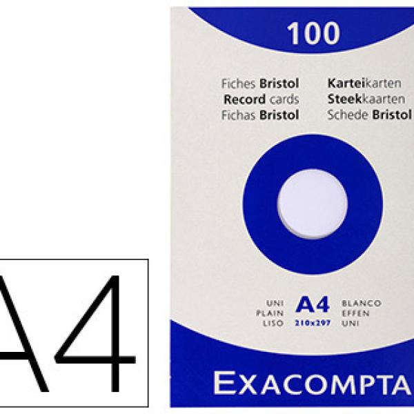 Fichas em Cartolina Exacompta A4 Brancas 205 Gr Embalagem de 100 Unidades