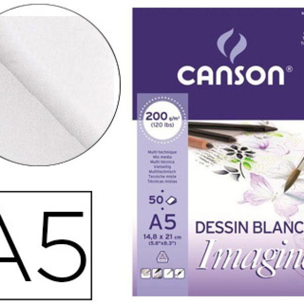 Bloco de Desenho Multitecnicas Canson Imagine A5 Colado Liso 50F 200 Gr