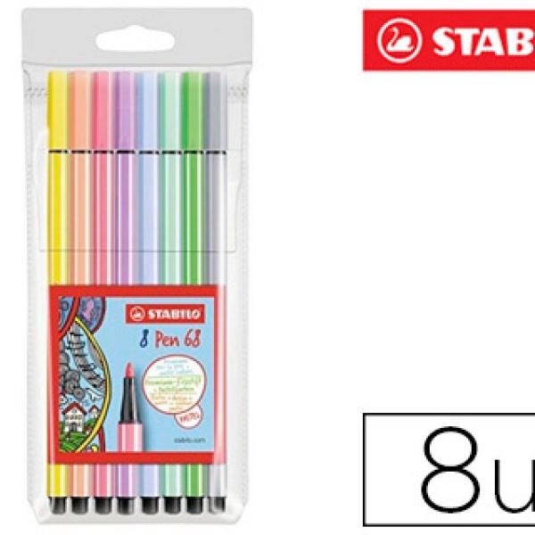 Marcador Stabilo Aguarelavel Pen 68 Estojo de 8 Cores Sortidas Pastel