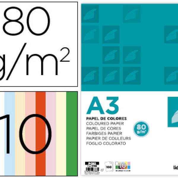 Papel de Cor Din A3 80Gr/M2 10 Cores Sortidas (100 Folhas)