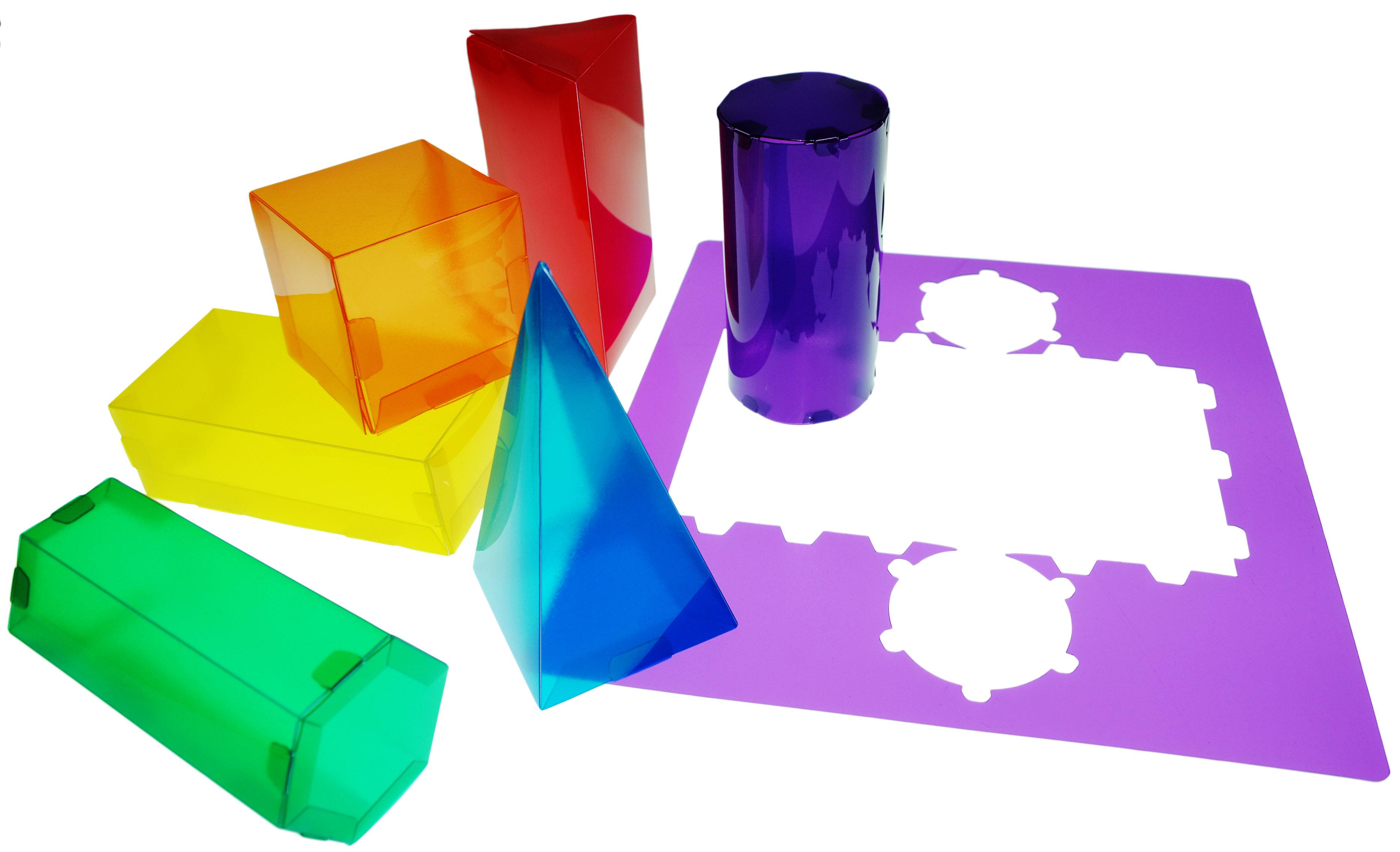 Jogo Modelos 3D Henbea Plastico Flexivel Formas Geometricas Cores Translucidos 35X35 cm