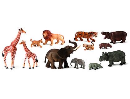Jogo Miniland Animais Da Selva c/ Crias 12 Figuras
