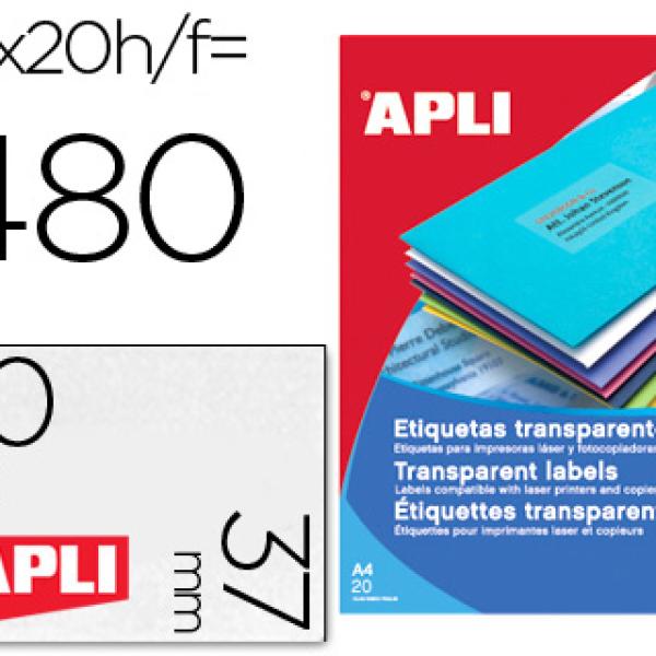 Etiquetas Adesivas Apli 1224 Transparentes 70X37mm p/Fotocopia (20 Folhas) c/480 Etiquetas