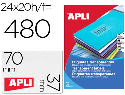 Etiquetas Adesivas Apli 1224 Transparentes 70X37mm p/Fotocopia (20 Folhas) c/480 Etiquetas