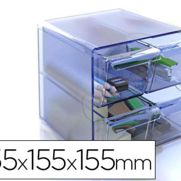 Cubo de Arquivo Archivo 2000 4 Gavetas Organizador Modular Plastico Azul Transp. 155X155X155mm