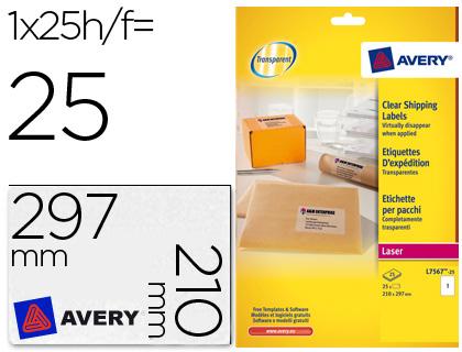 Etiquetas Adesivas Avery Din A4 Imprimiveis Transparente 210X297 mm (25 Folhas) c/25 Etiquetas