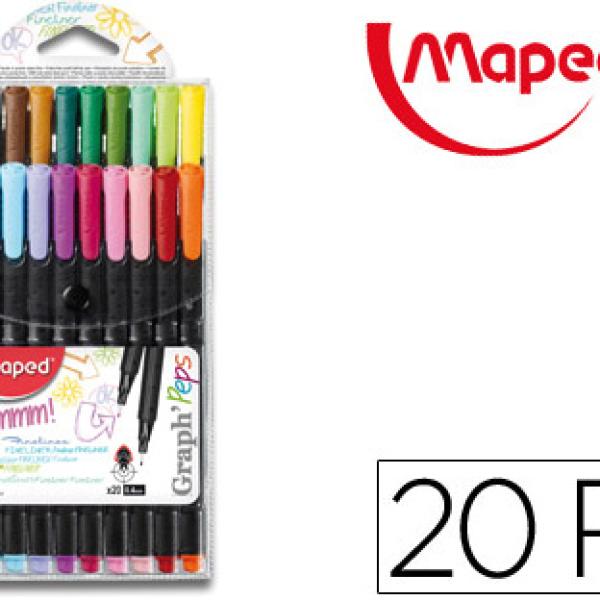 Marcador Maped Ponta De Metal Graph Peps Fine Liner Estojo De 20 Cores Sortidas - MAPED