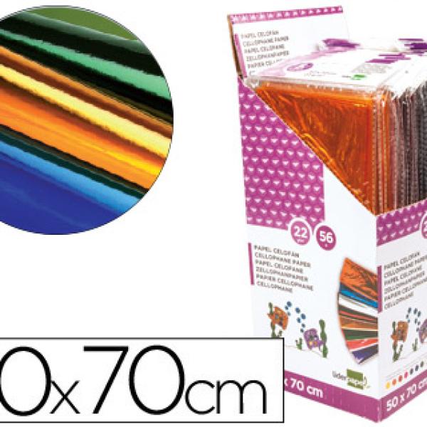Papel Celofane 50X70 Expositor 56 Bolsas de 5 Folhas 8 Cores Sortidas