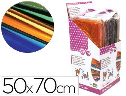 Papel Celofane 50X70 Expositor 56 Bolsas de 5 Folhas 8 Cores Sortidas