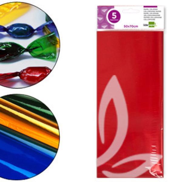 Papel Celofane 50X70 cm 22G/M2 Bolsa de 5 Folhas Vermelho