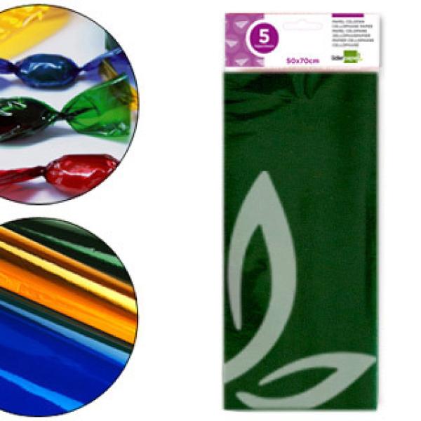 Papel Celofane 50X70 cm 22G/M2 Bolsa de 5 Folhas Verde