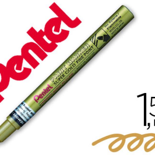 Marcador Pentel Permanente Msp10 - X Dourado p/ Pinturas Decorativas. Ponta Fina