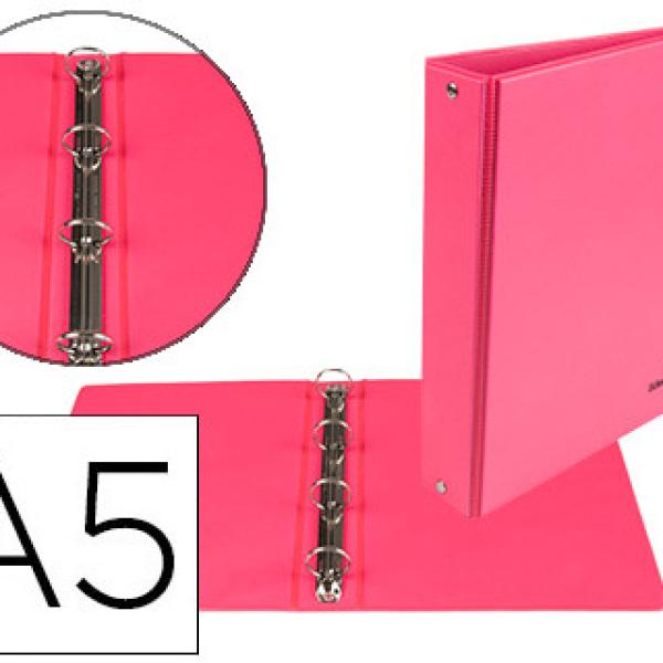 Pasta de 4 Aneis 25mm Redondos A5 Cartão Forrado PVC Fucsia