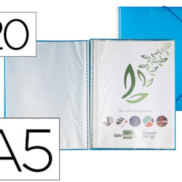 Capa Catalogo c/ Espiral 20 Bolsas Polipropileno Din A5 Azul