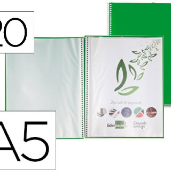 Capa Catalogo c/ Espiral 20 Bolsas Polipropileno Din A5 Verde