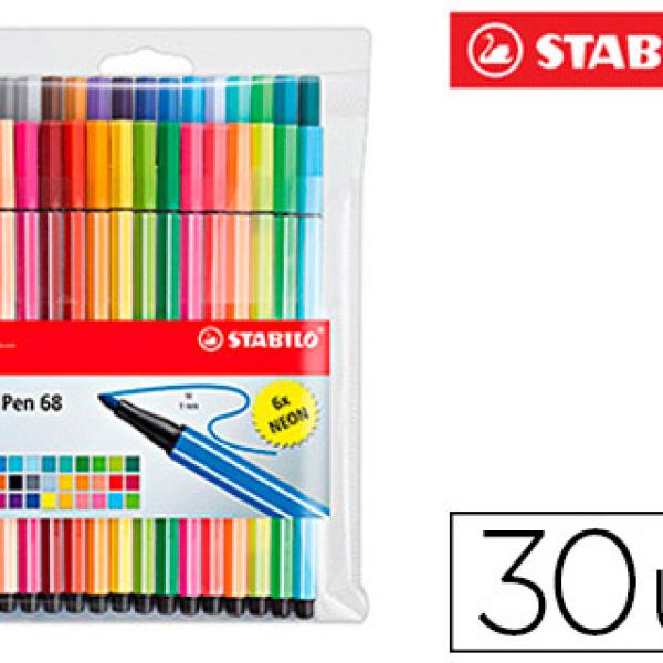 Marcador Stabilo Aguarelavel Pen 68 Estojo de 24 Cores Standard + 6 Cores Neon
