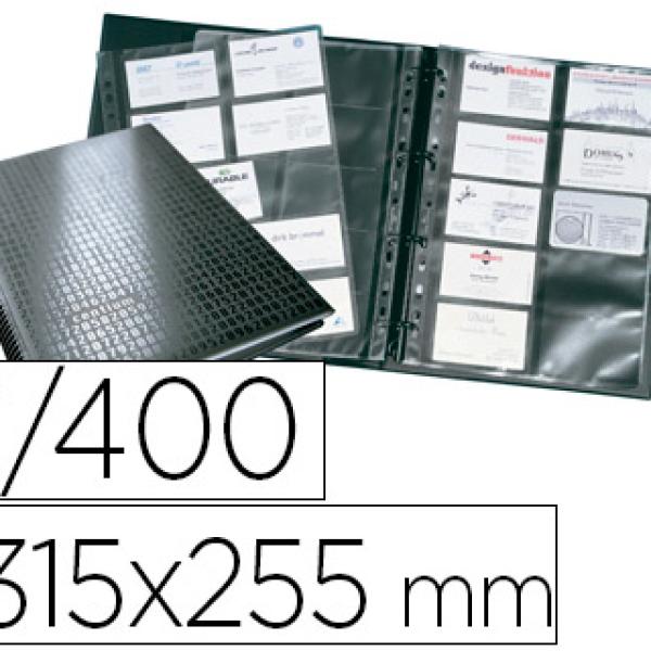 Porta Cartoes Durable Din A4 Visifix Centium 20 Bolsas Indice Alfabetico p/ 400 Cartões 57X90 mm