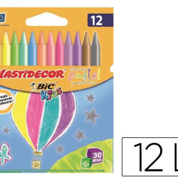Lápis de Cera Plastidecor Caixa de 12 Cores Pastel e Metalico