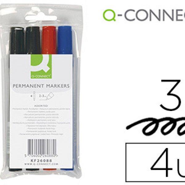 Pack 4x Marcadores Permanentes Estojo 4 Cores Sortidas Ponta Redonda 3mm - Q - Connect