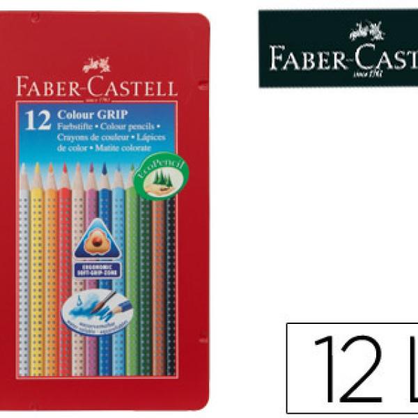 Lápis de Cores Faber - Castell Aguarelavel Colour Grip Triangular Caixa Metalica de 12 Cores Sortidas