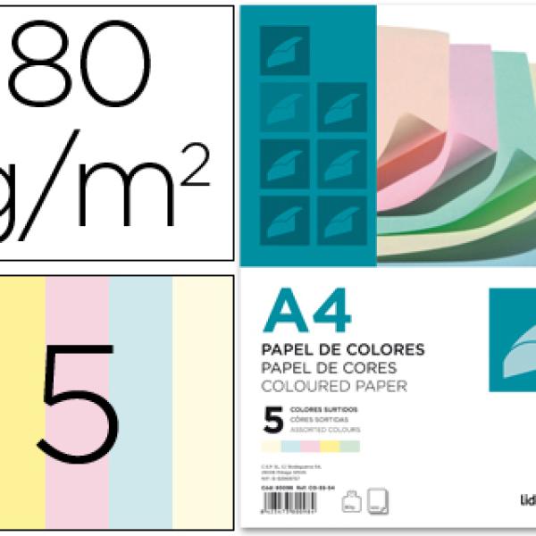 Papel de Cor Din A4 80 Gr (500 Folhas), 100 Folhas Por Cores Sortidas