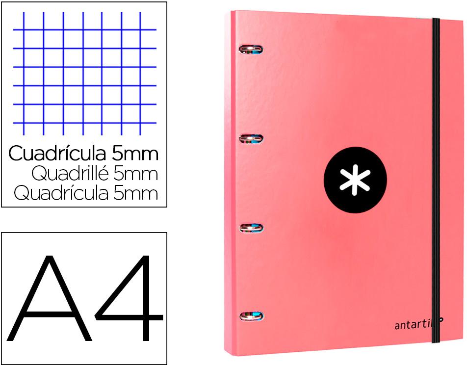 Pasta Com Recarga Antartik Din A4 Quadricula 5Mm Forrada 4 Aneis 25Mm Cor Coral - ANTARTIK