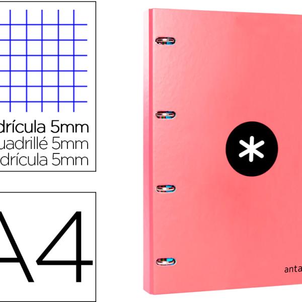 Pasta Com Recarga Antartik Din A4 Quadricula 5Mm Forrada 4 Aneis 25Mm Cor Coral - ANTARTIK